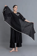Black Floral Embroidered Pleated Dress Co-ord with Scraff