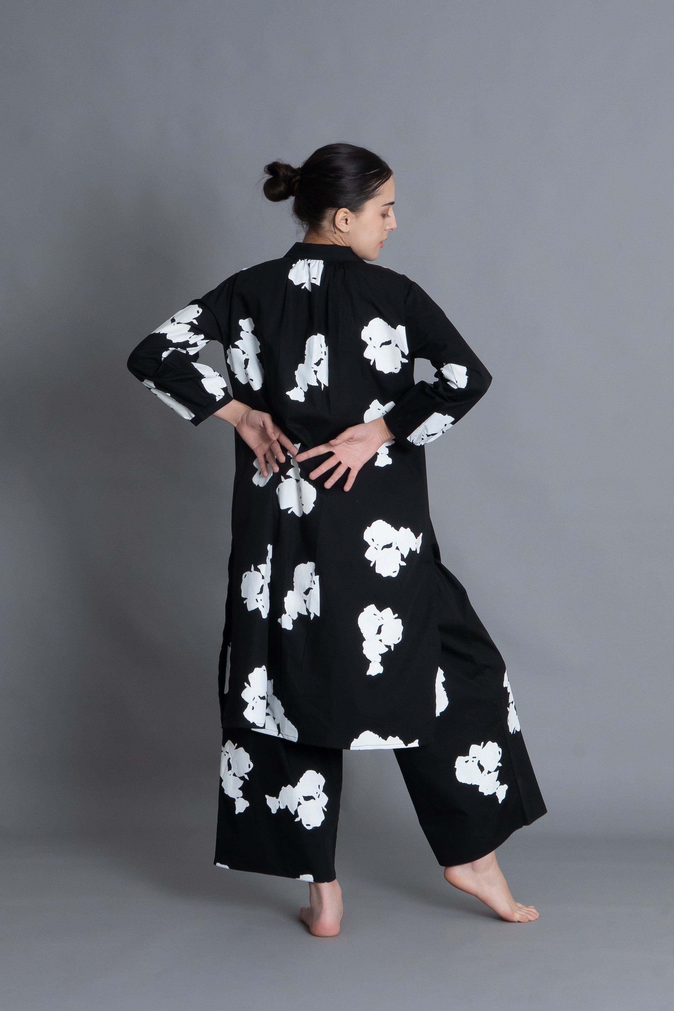 Black Floral Printed Dress Co-ord