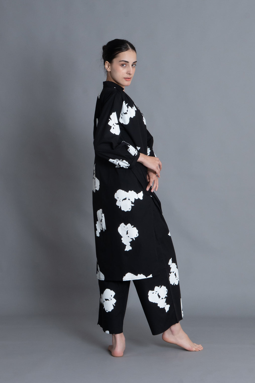 Black Floral Printed Dress Co-ord