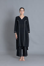 Noir Embroidered V-Neck Dress