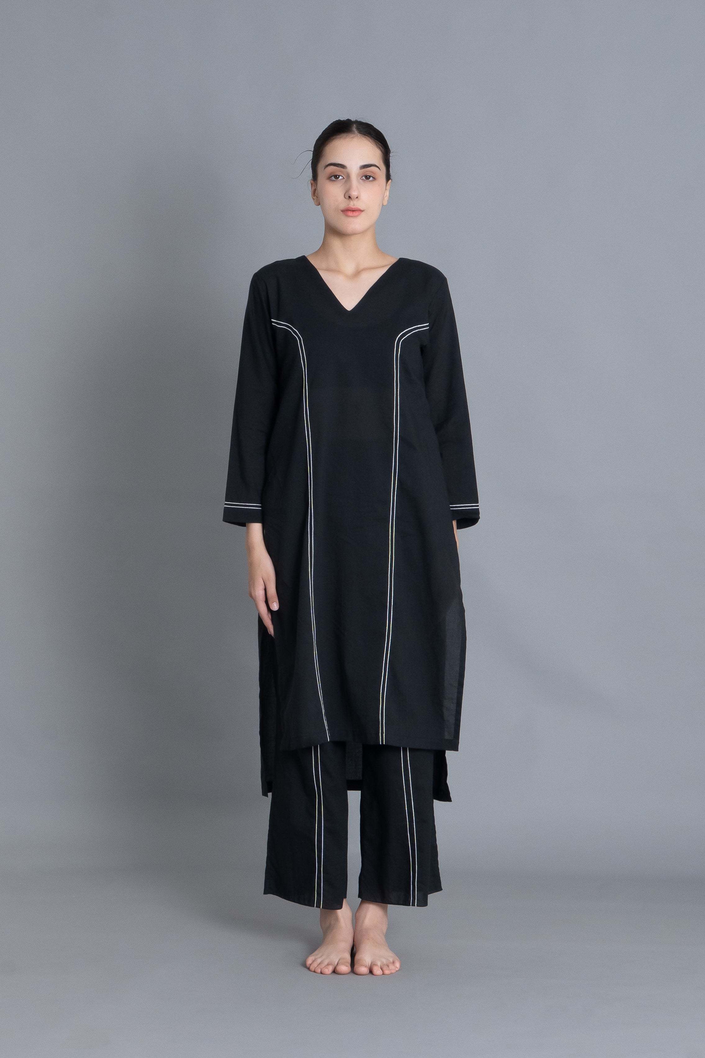 Noir Embroidered V-Neck Dress