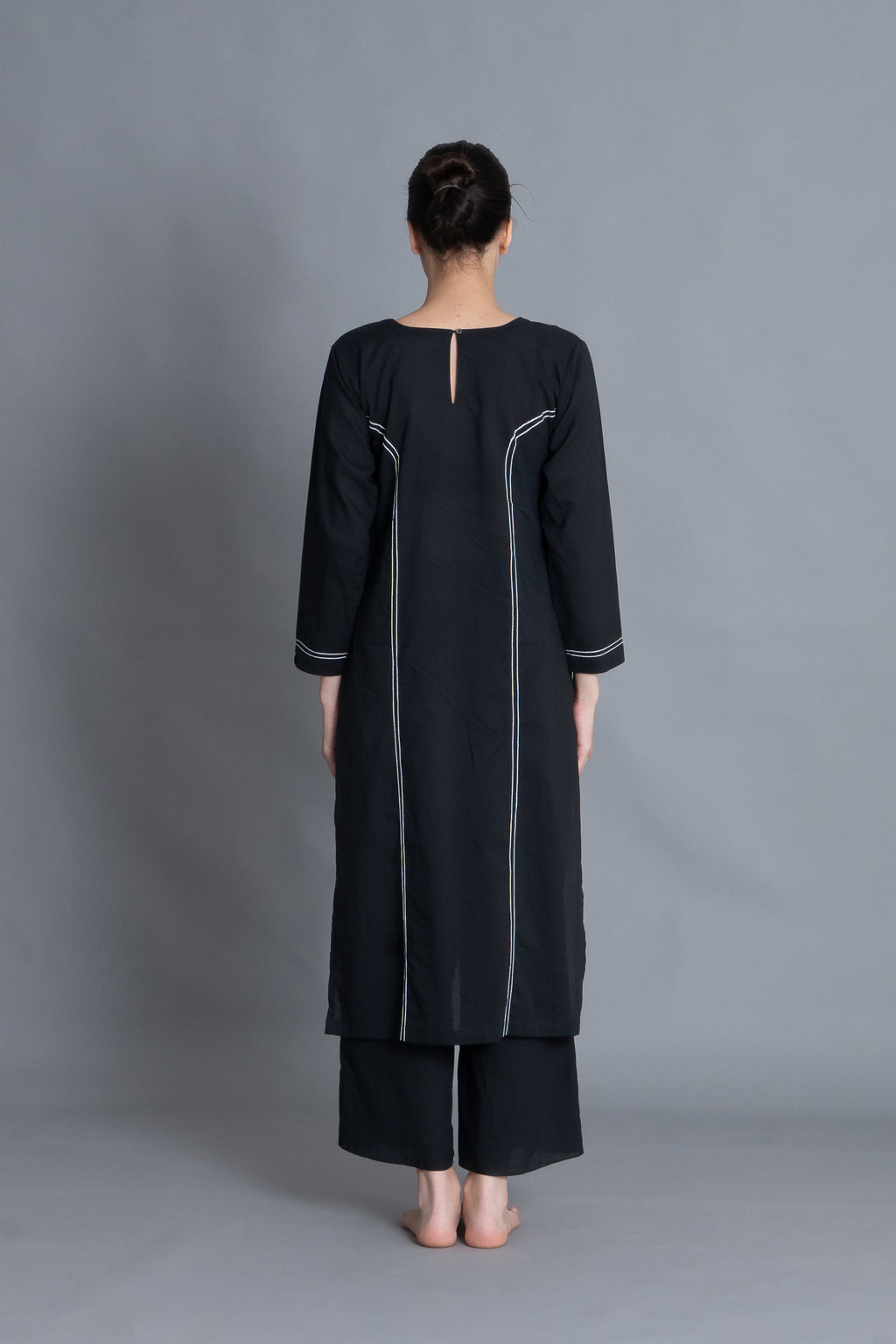 Noir Embroidered V-Neck Dress