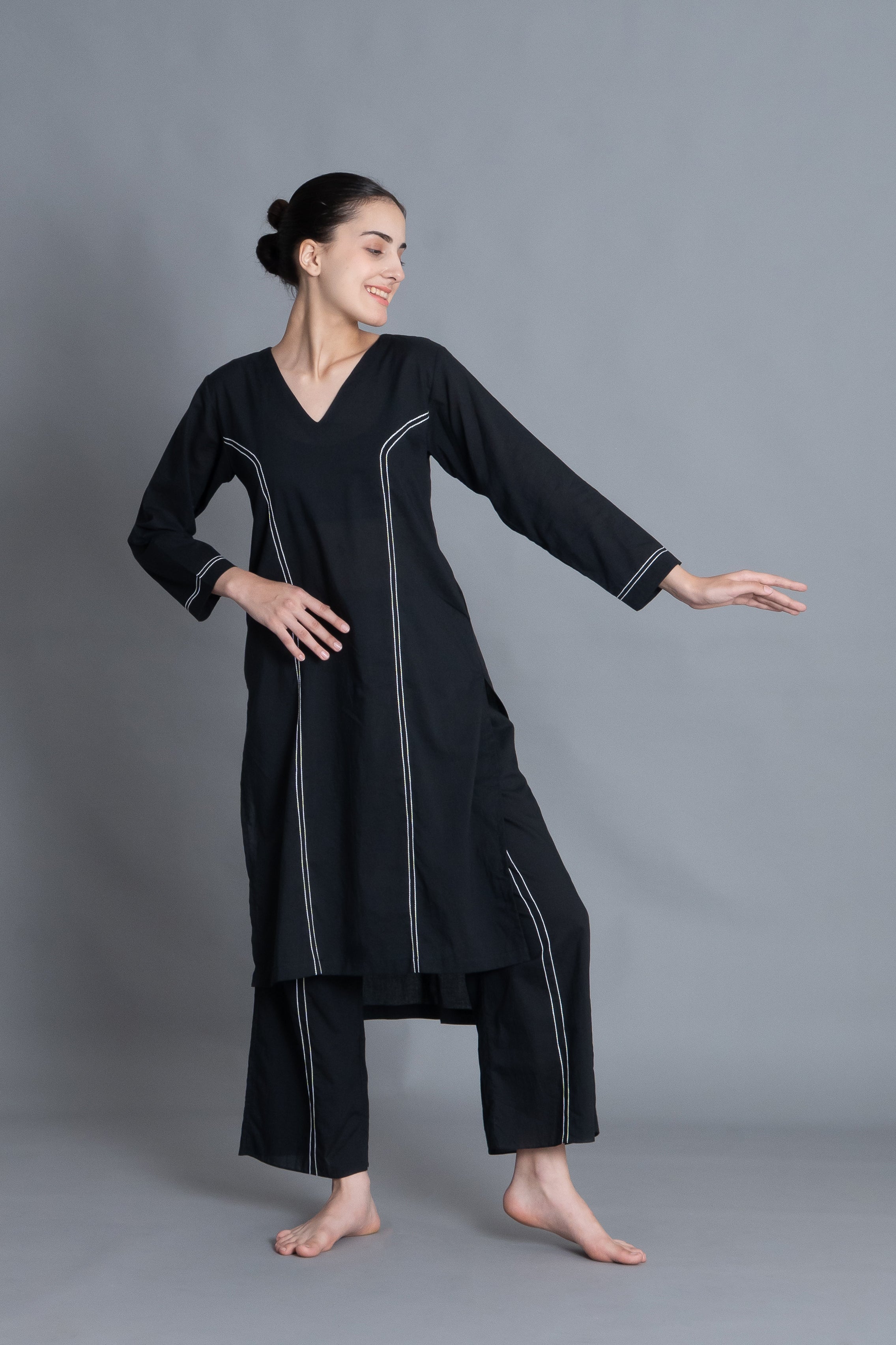Noir Embroidered V-Neck Dress