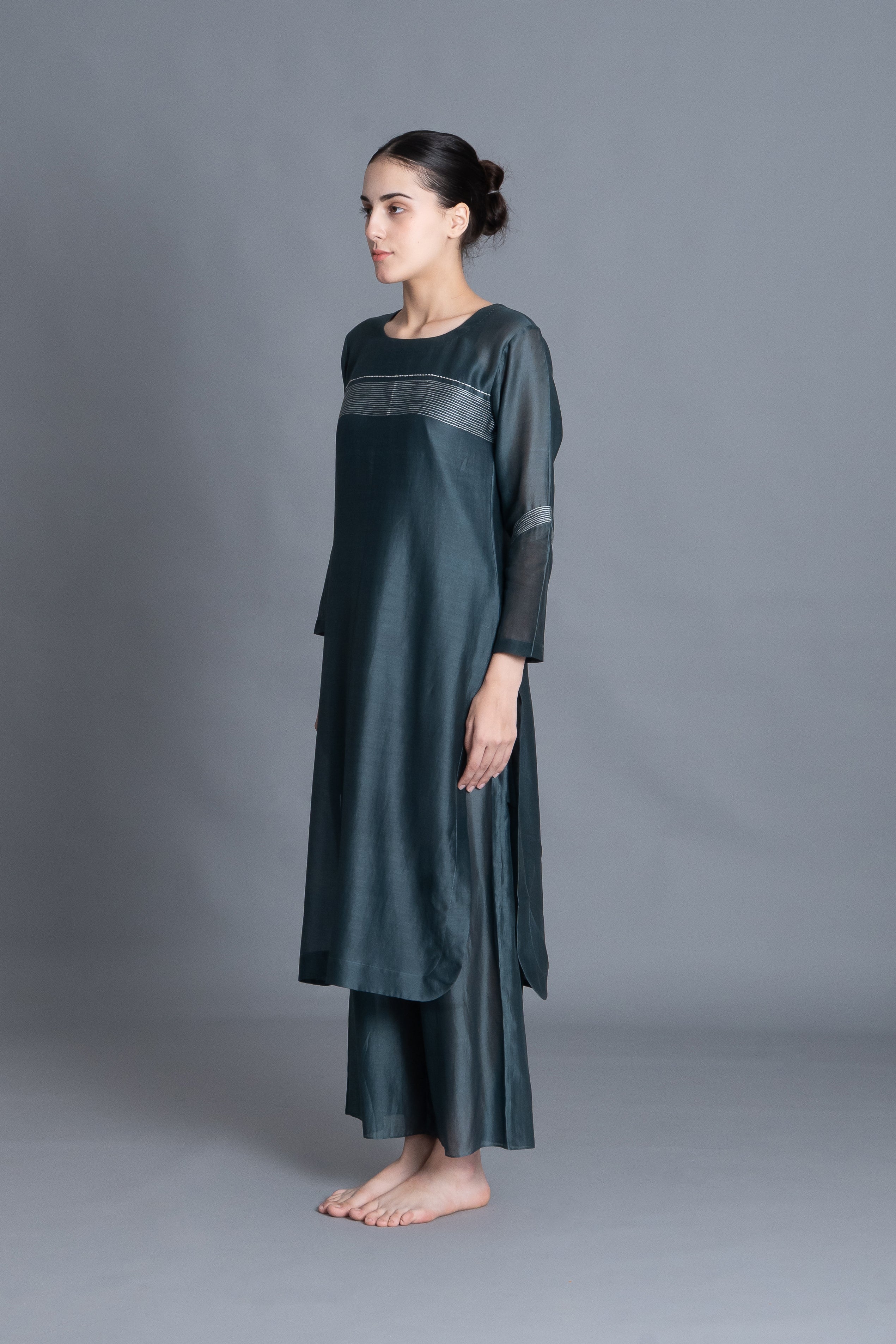 E-Mint Embroidery Dress Co-ord with Scraff