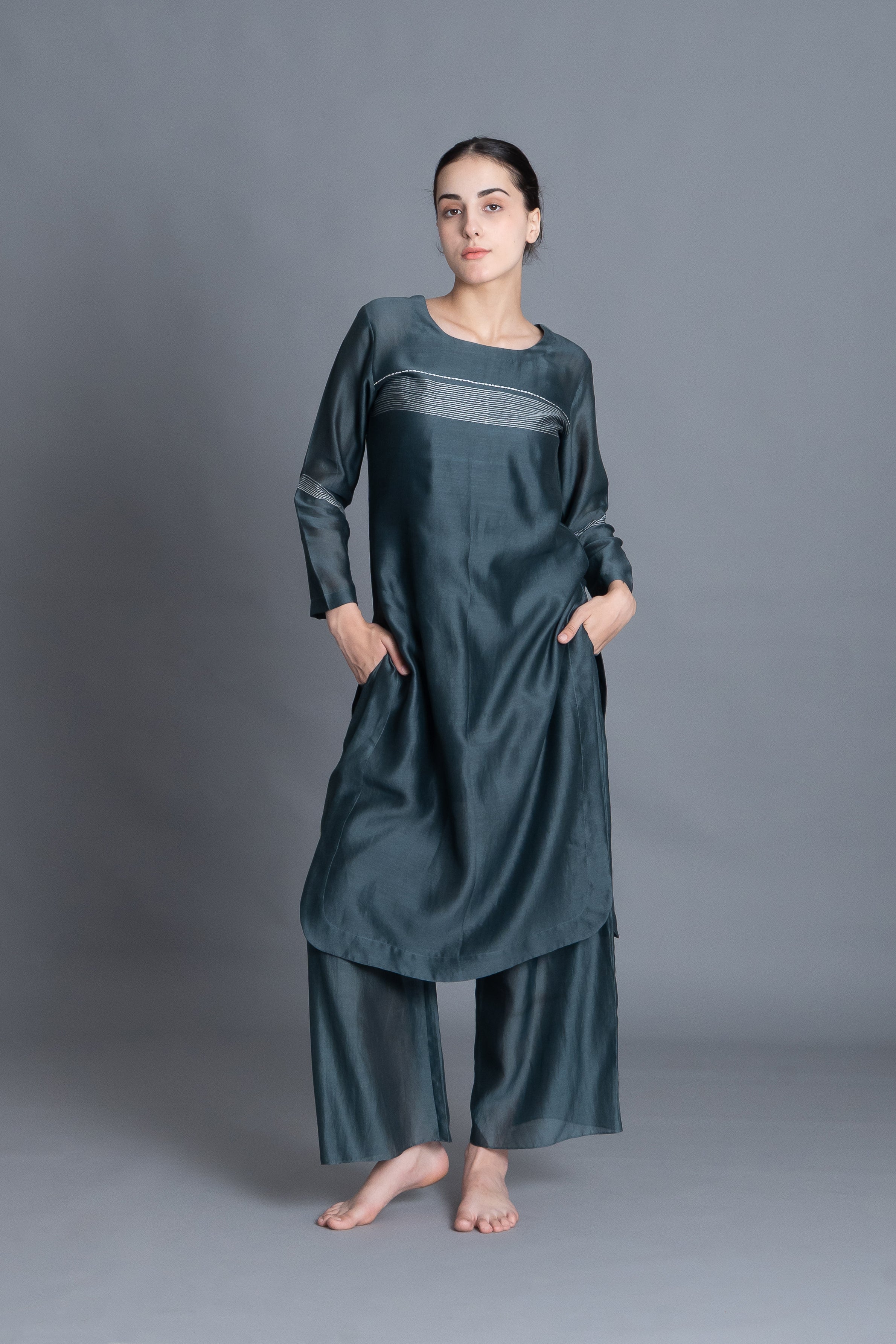 E-Mint Embroidery Dress Co-ord with Scraff