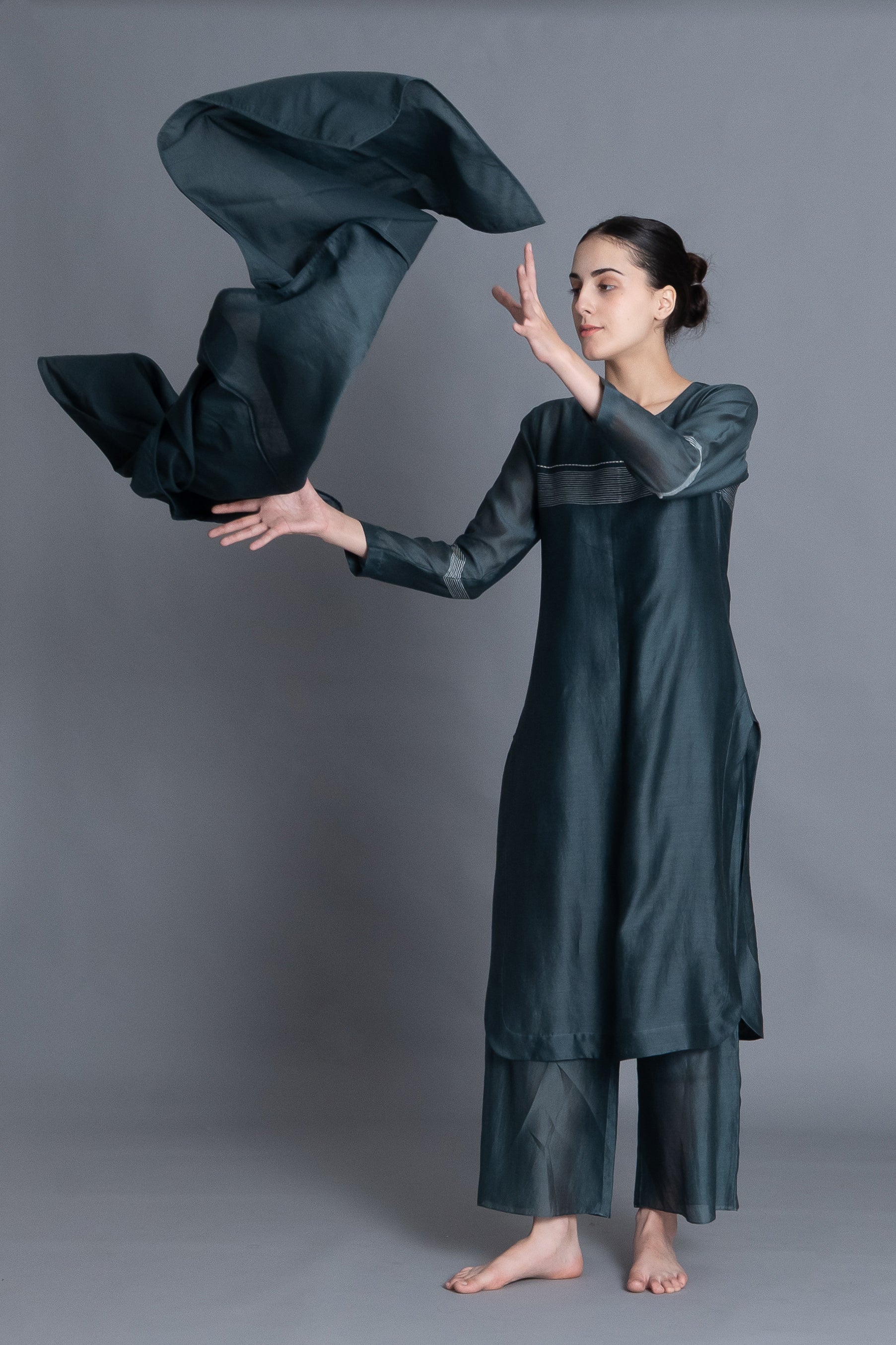 E-Mint Embroidery Dress Co-ord with Scraff
