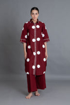 Crimson Embroidered Polka Shirt Co-ord