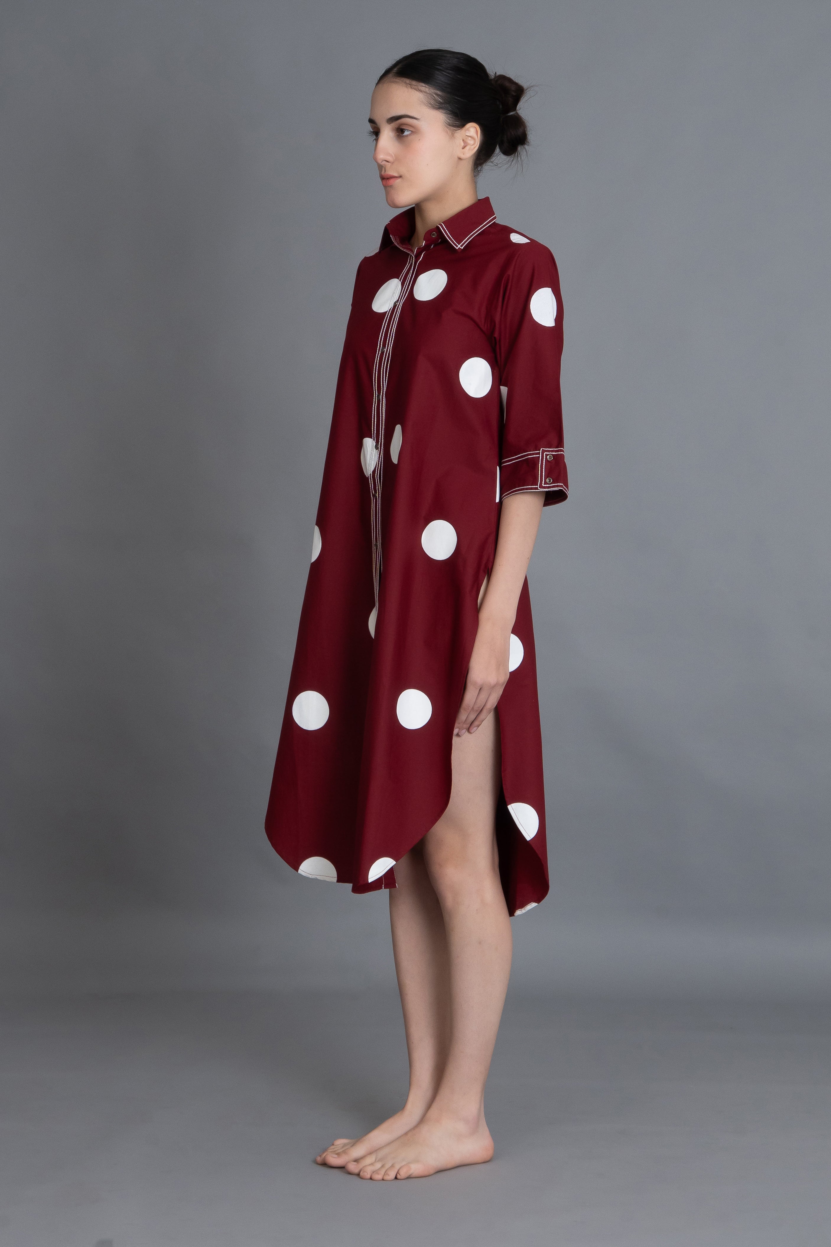 Crimson Embroidered Polka Shirt