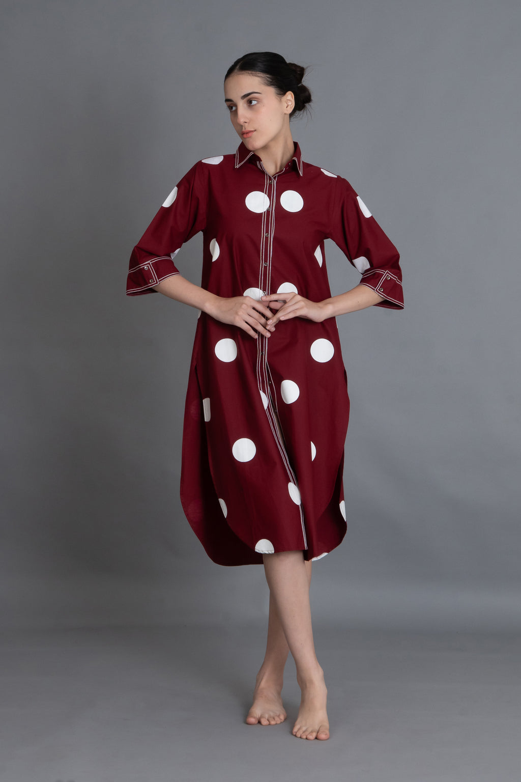Crimson Embroidered Polka Shirt