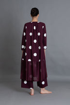 Maroon Polka Chanderi Gathered Dress Co-ord