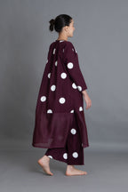 Maroon Polka Chanderi Gathered Dress Co-ord