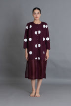Maroon Polka Chanderi Gathered Dress