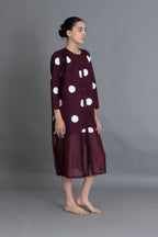 Maroon Polka Chanderi Gathered Dress