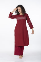 Maroon Grace Embroidery Dress Co-ord
