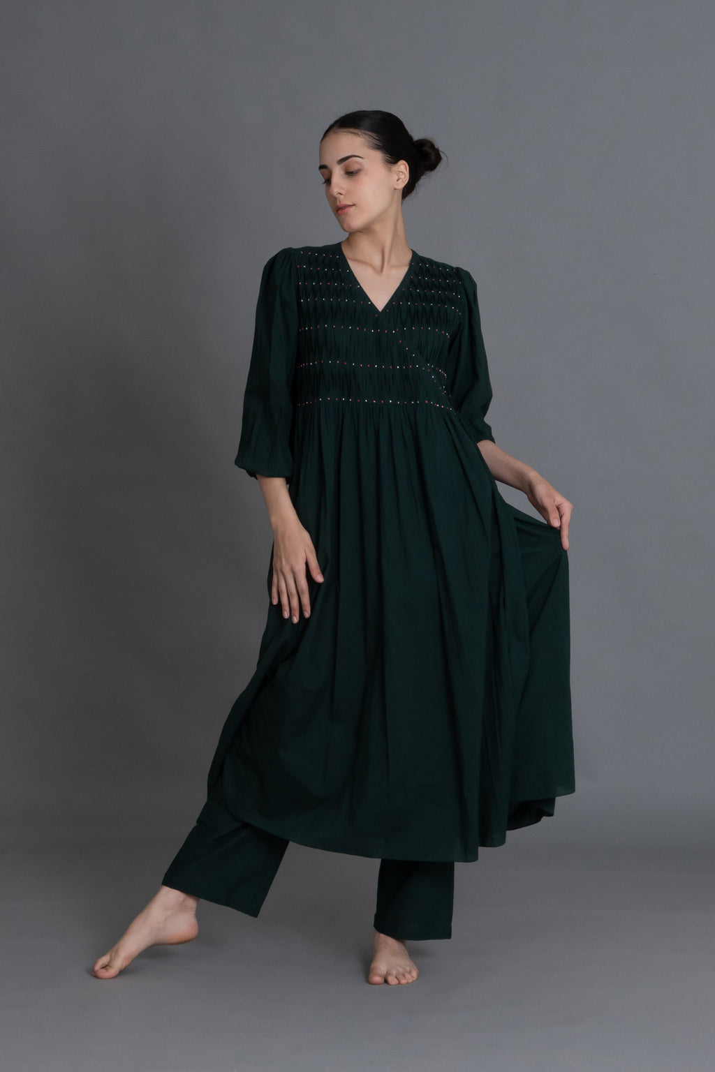 Forest Green Hand-Smocked Dress Co-ord