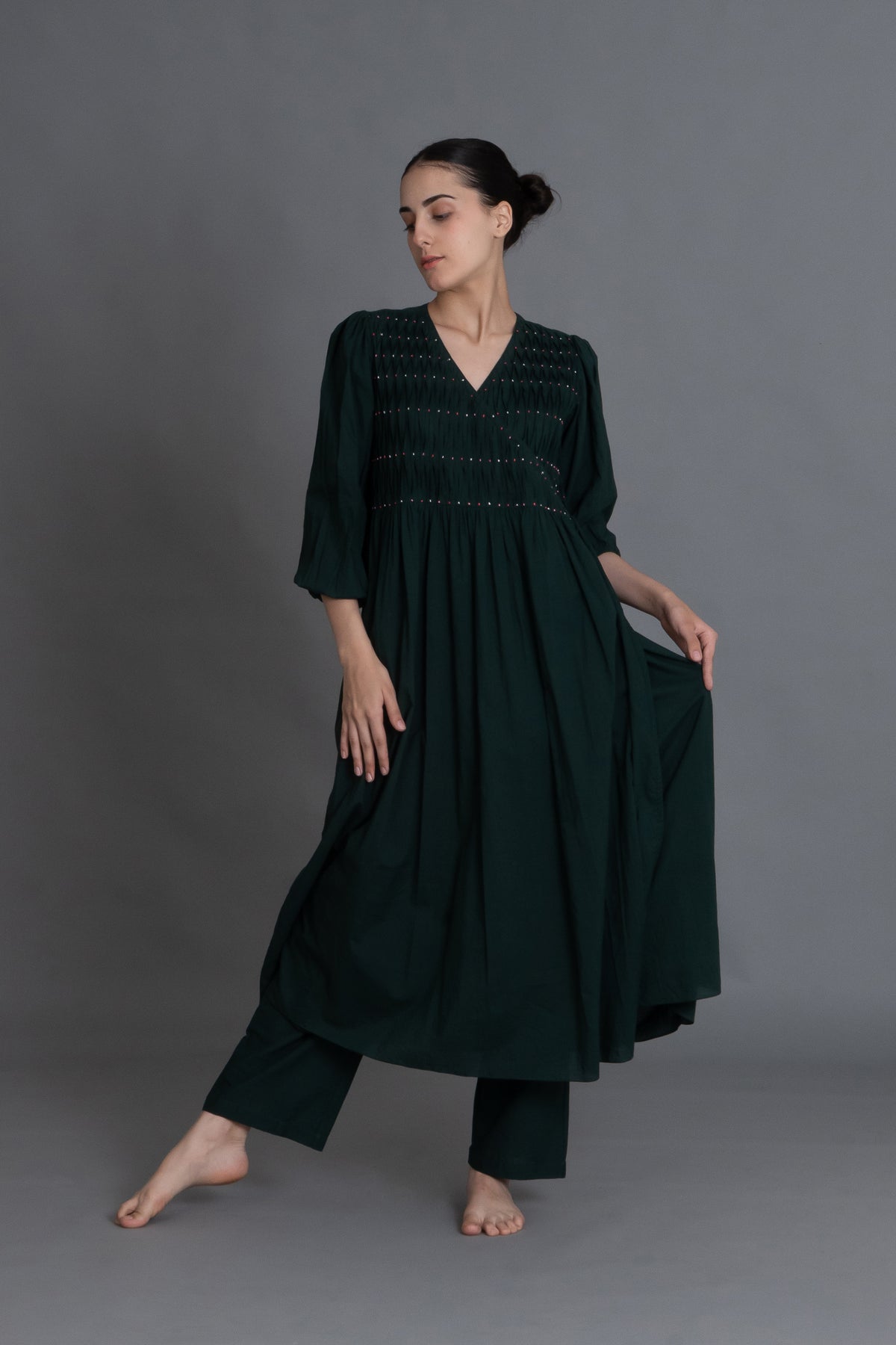 Forest Green Hand-Smocked Dress Co-ord