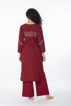 Maroon Grace Embroidery Dress Co-ord
