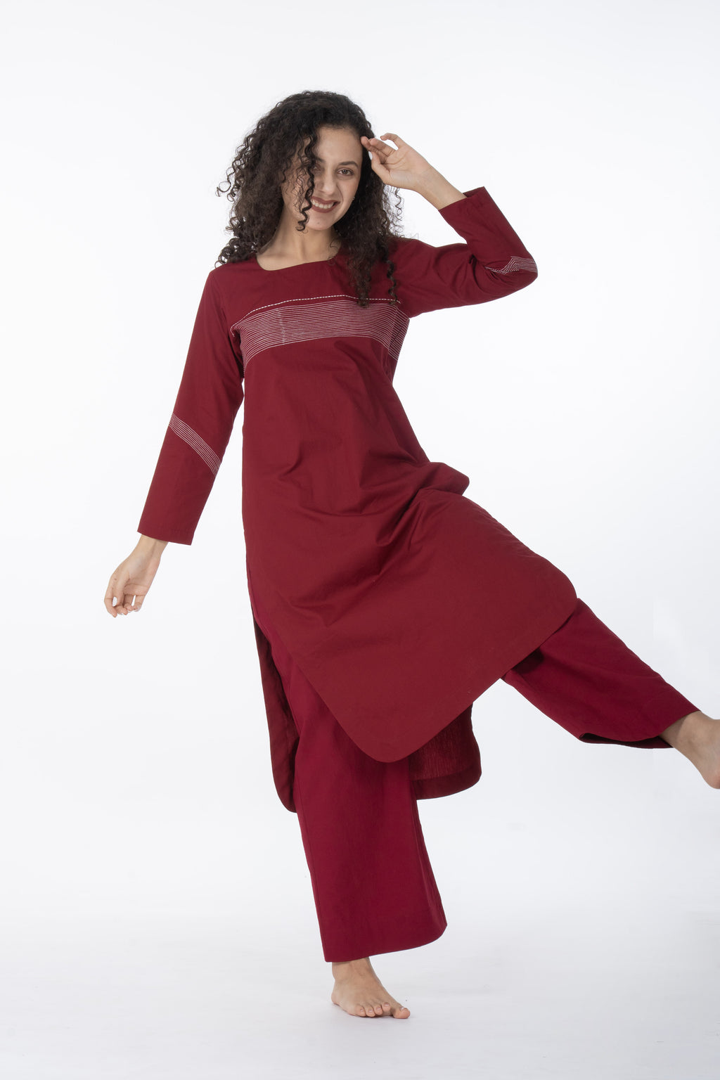 Maroon Grace Embroidery Dress Co-ord