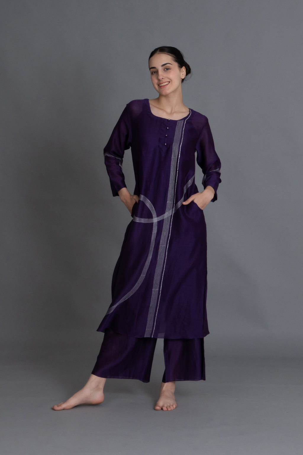 Purple Embroidered Dress Co-ord with Scraff