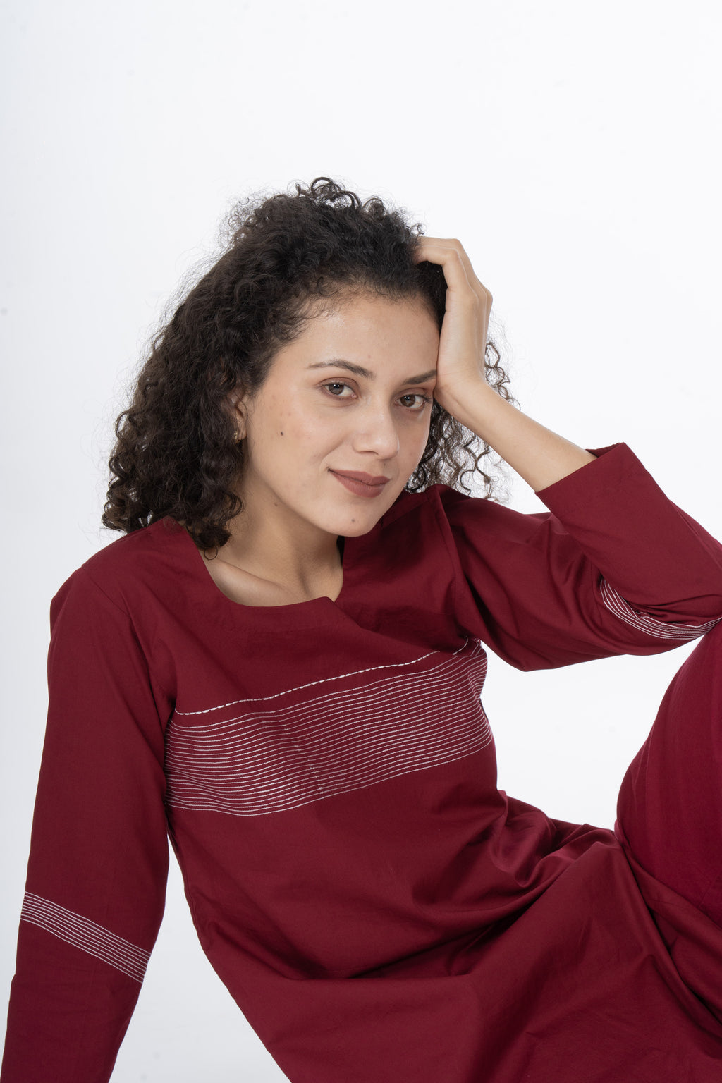 Maroon Grace Embroidery Dress Co-ord