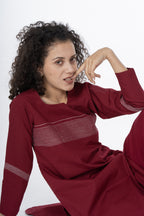 Maroon Grace Embroidery Dress Co-ord