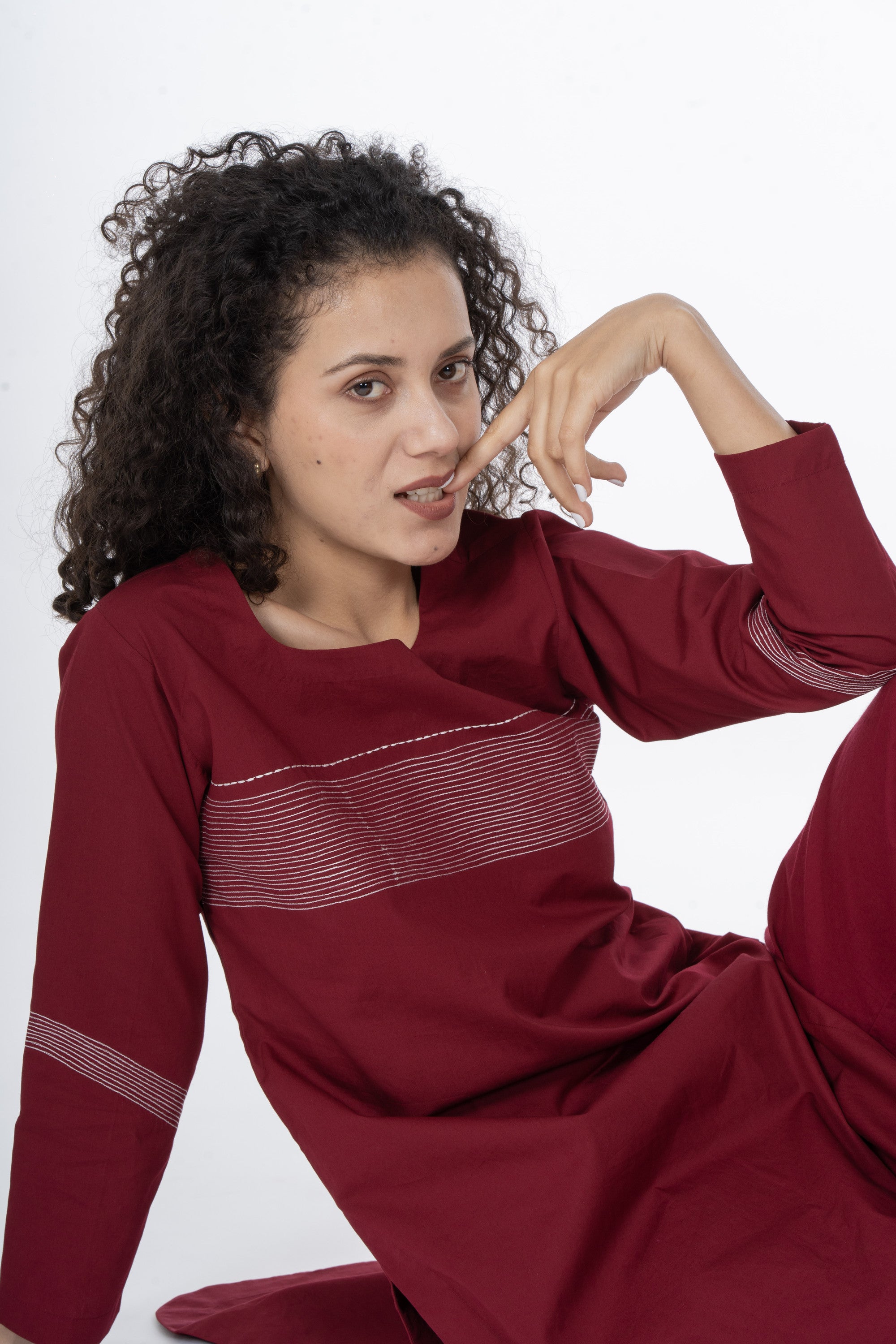 Maroon Grace Embroidery Dress Co-ord