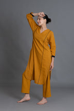 Mustered Cotton V-Neck Dress