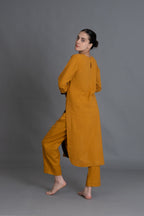 Mustered Cotton V-Neck Dress