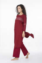 Maroon Grace Embroidery Dress Co-ord
