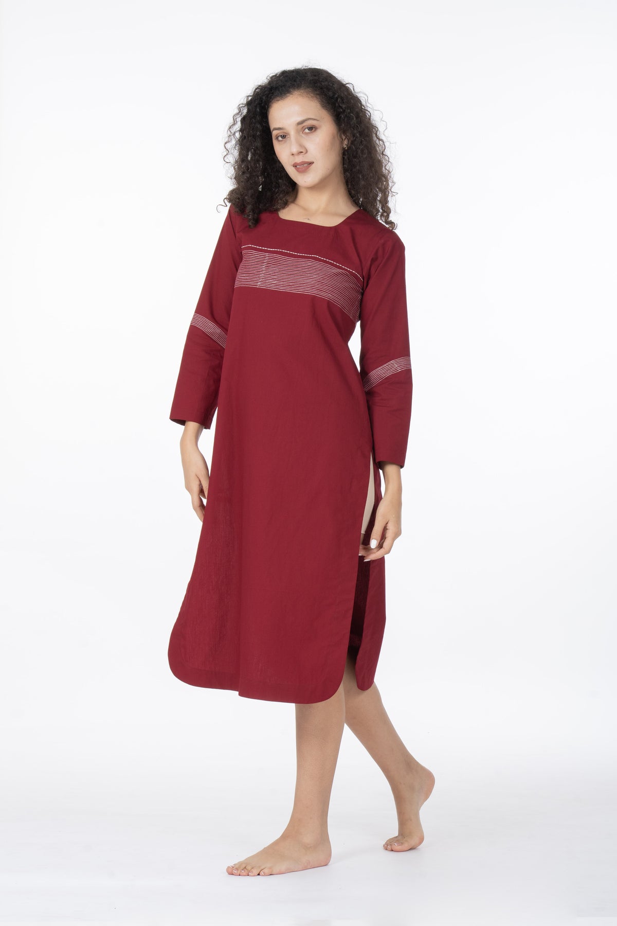 Maroon Grace Embroidery Dress