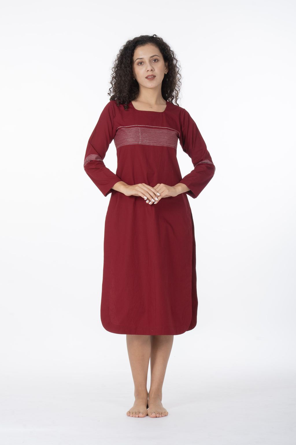 Maroon Grace Embroidery Dress
