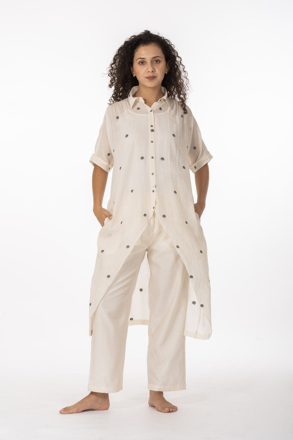 Ivory Polka Cotton Shirt Set
