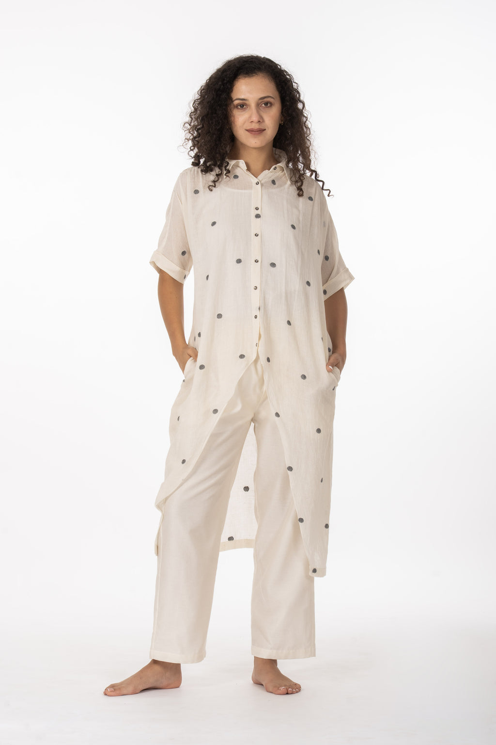 Ivory Polka Cotton Shirt Set
