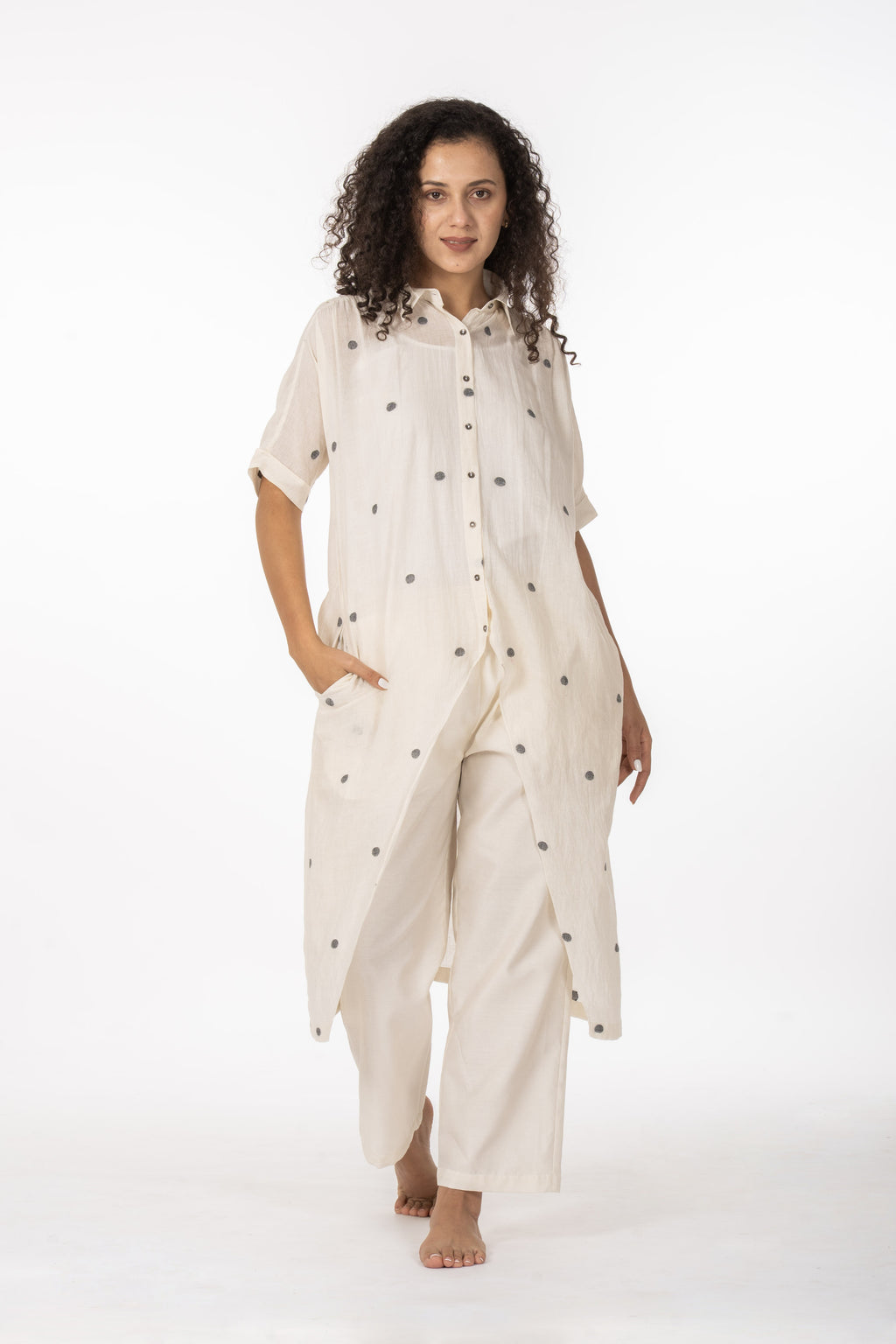 Ivory Polka Cotton Shirt Set