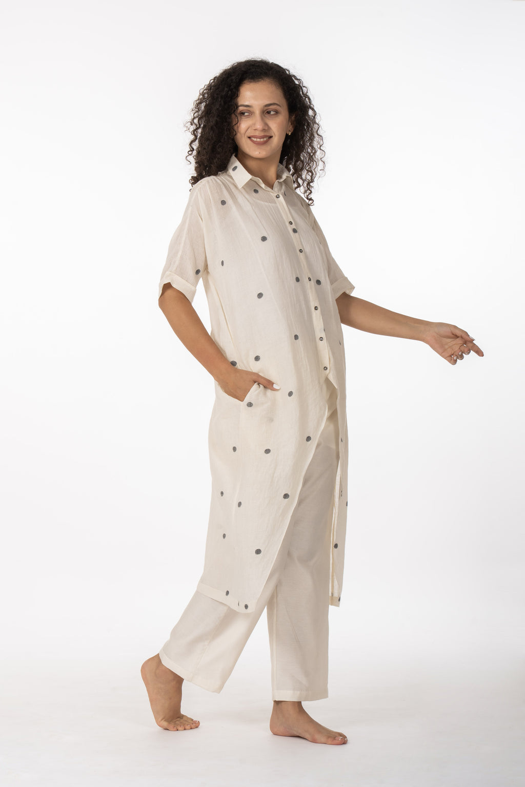 Ivory Polka Cotton Shirt Set