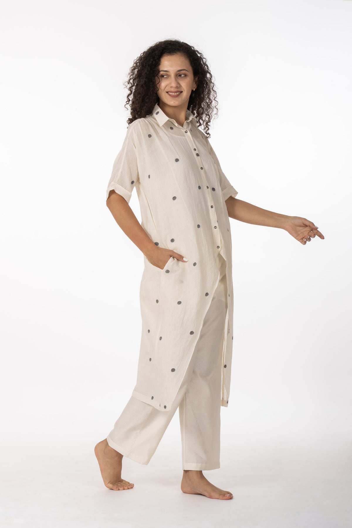 Ivory Polka Cotton Shirt Set