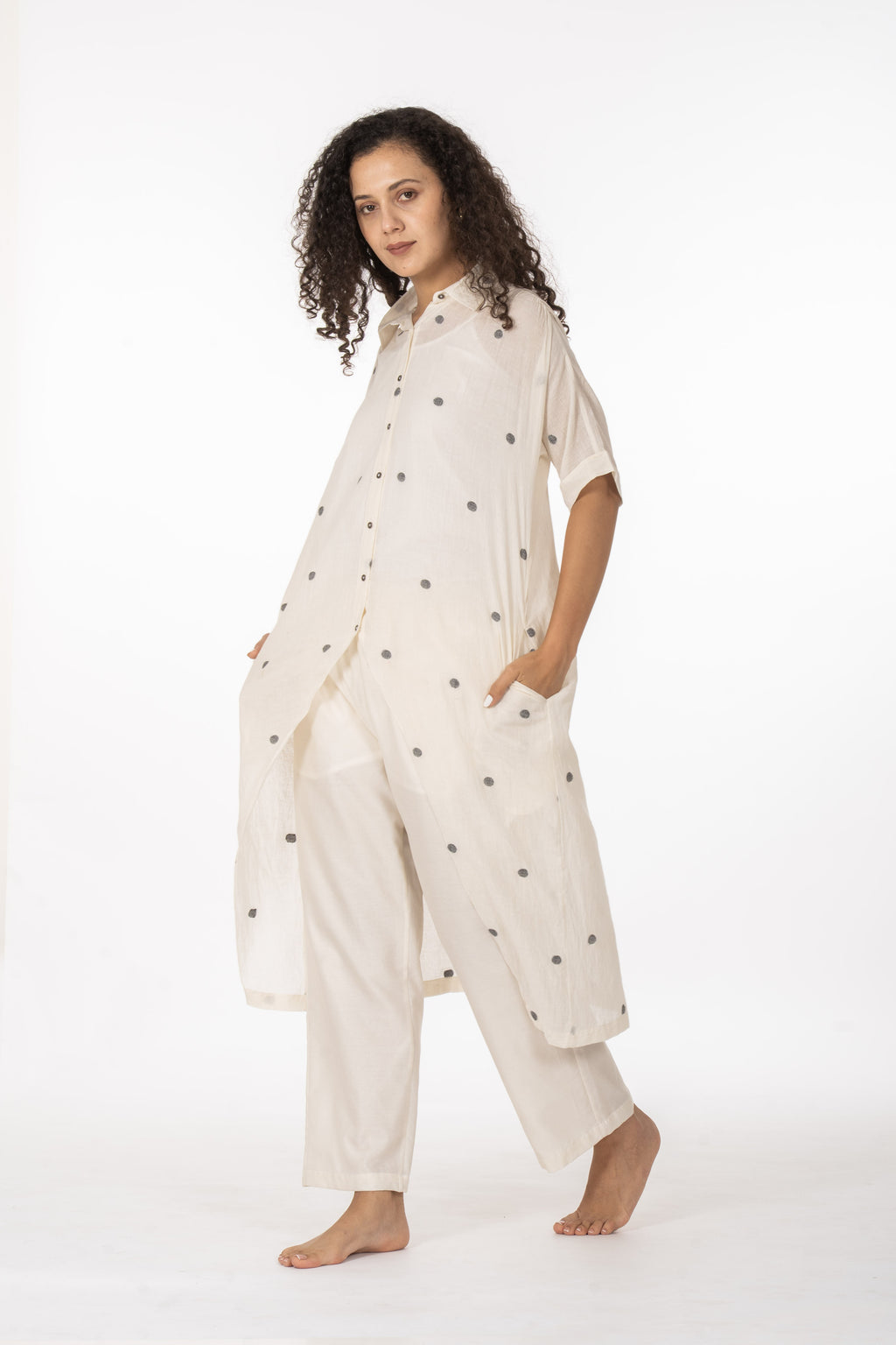 Ivory Polka Cotton Shirt Set