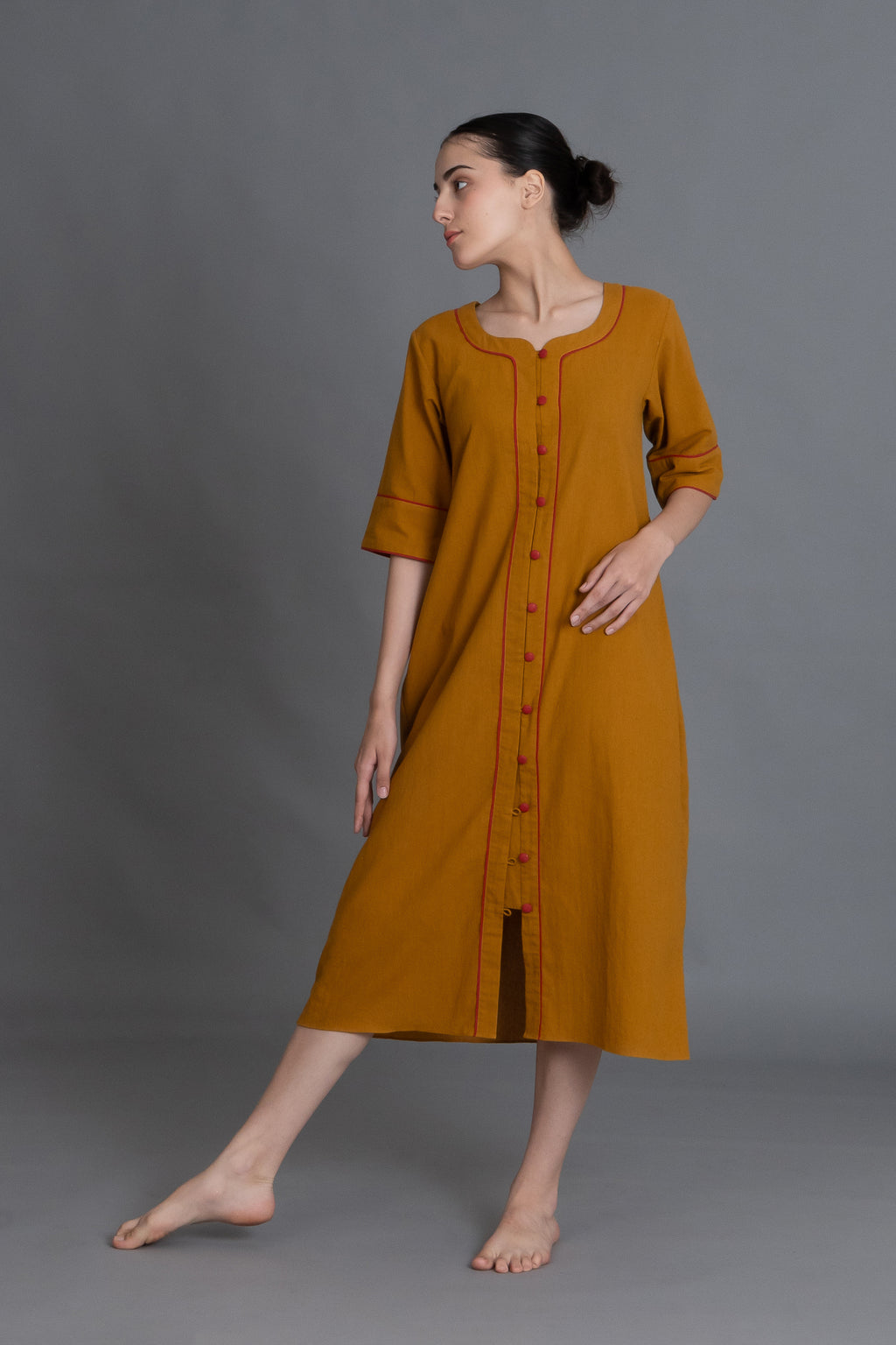 Mustered Round Neck Dress