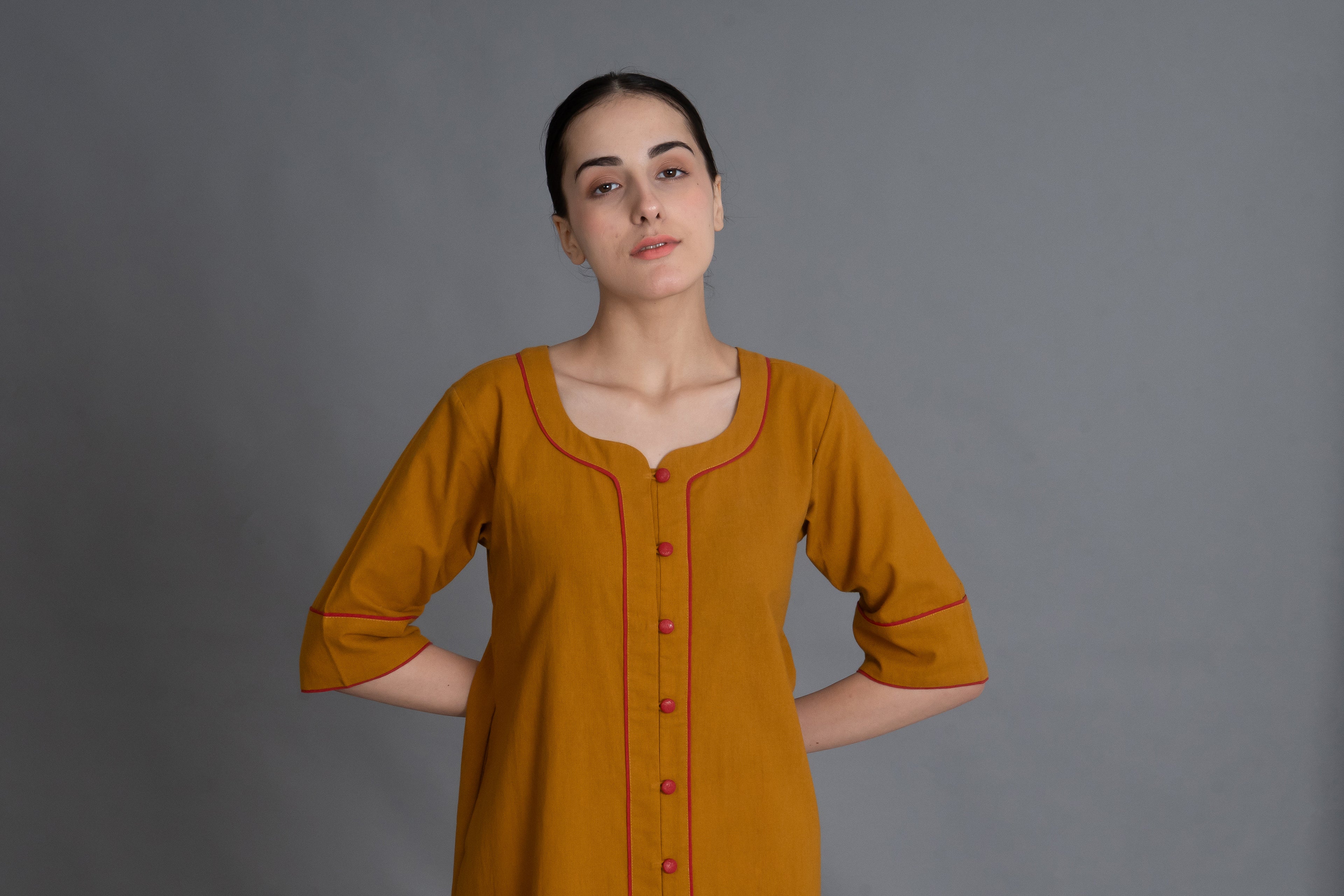 Mustered Round Neck Dress