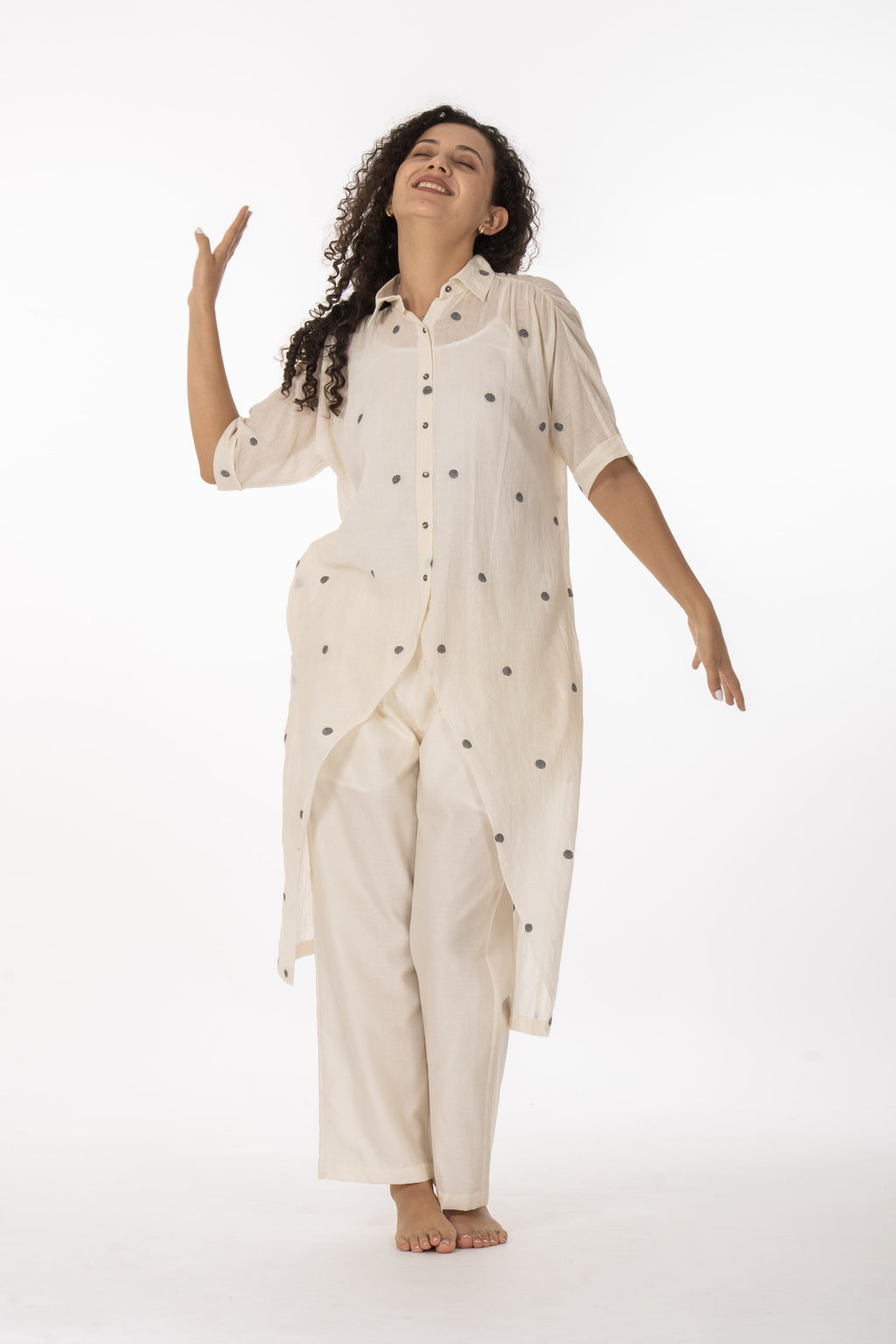 Ivory Polka Cotton Shirt Set