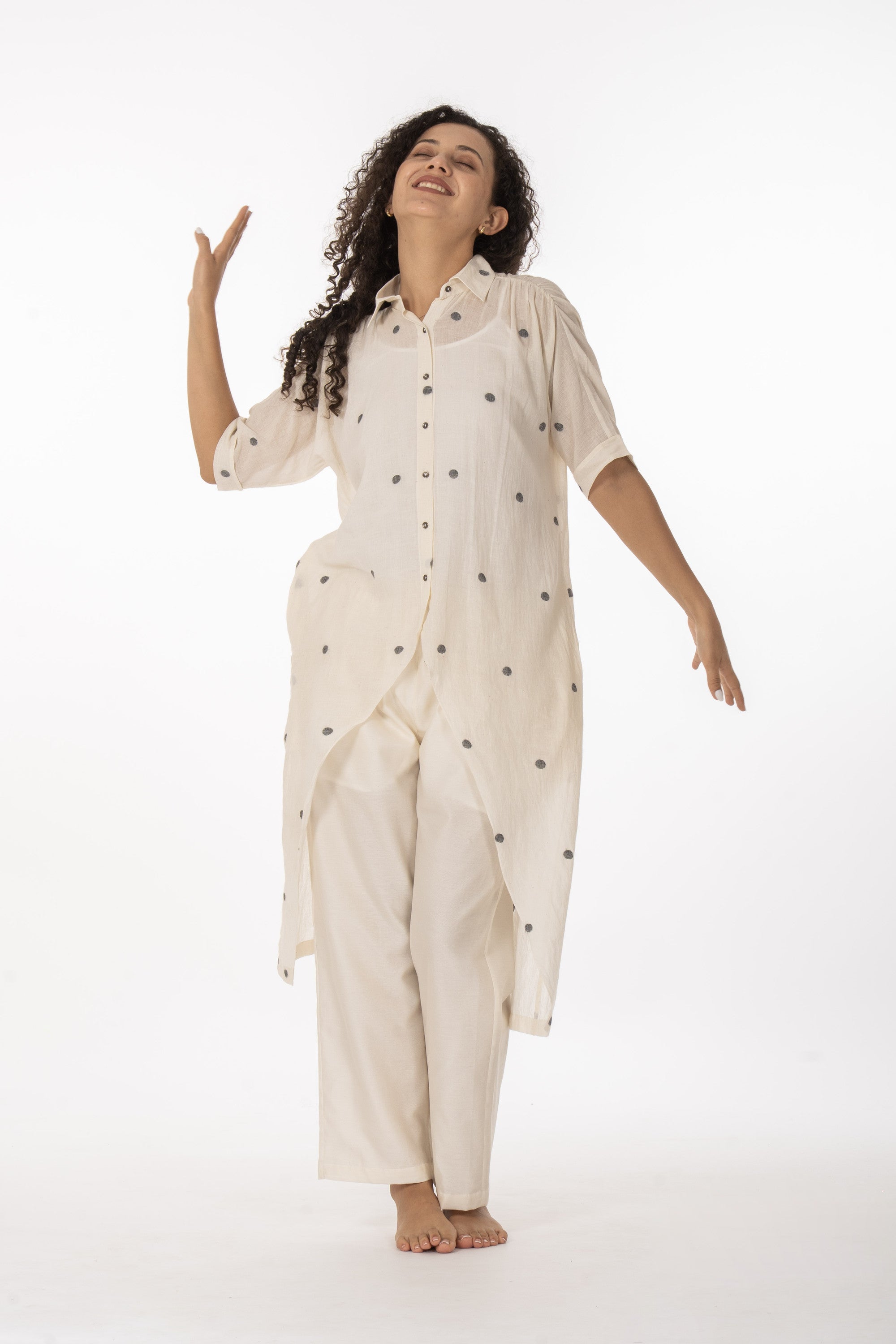 Ivory Polka Cotton Shirt Set