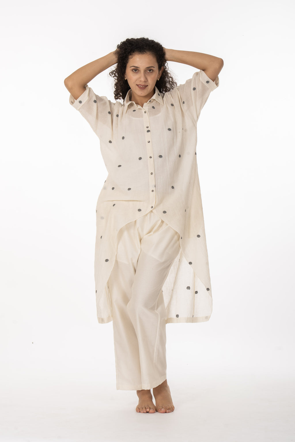 Ivory Polka Cotton Shirt Set
