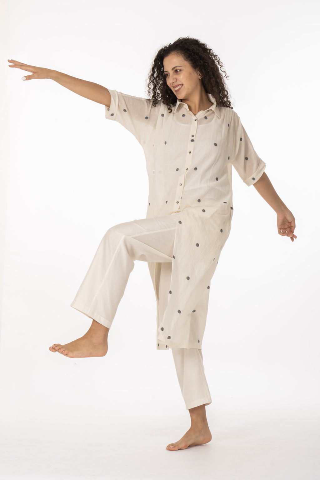 Ivory Polka Cotton Shirt Set