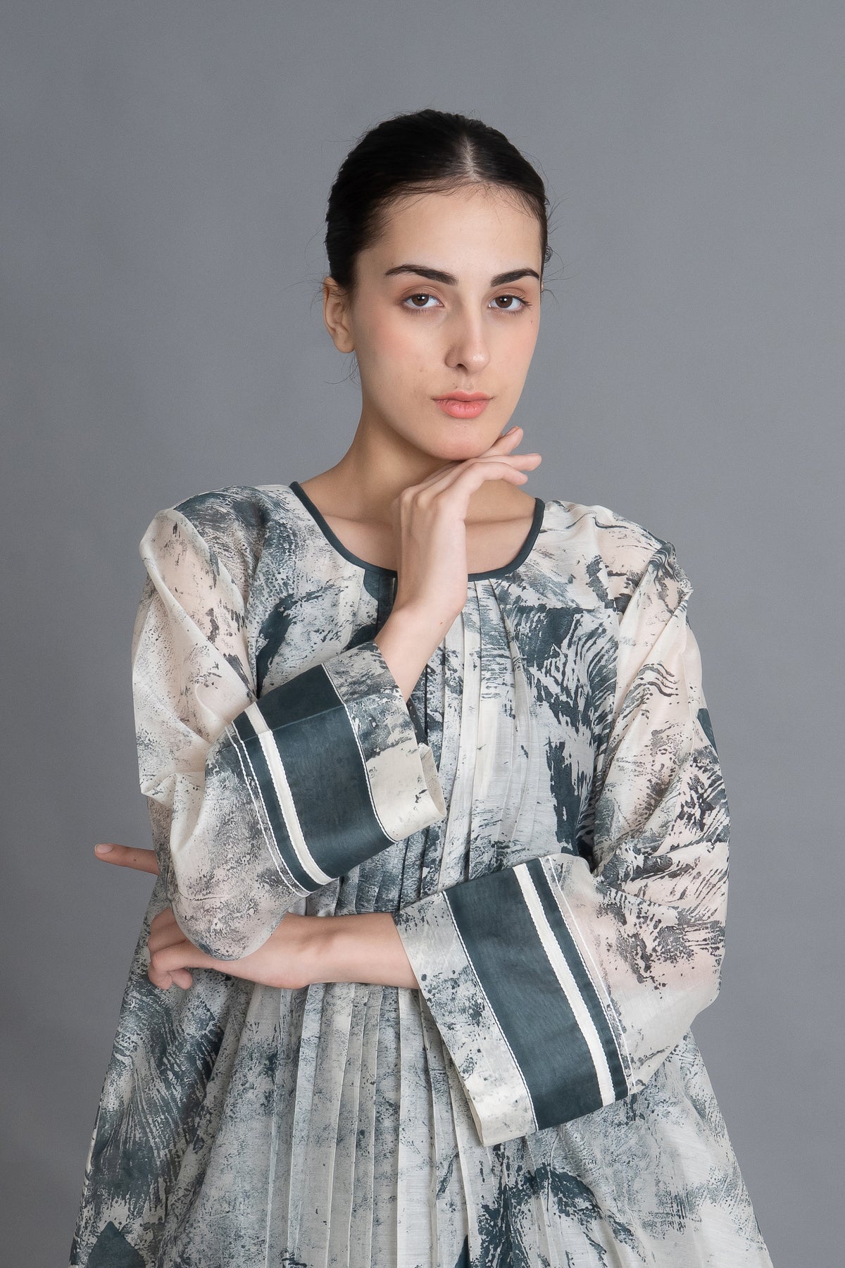Mint Texture Print Dress Co-ord with Scraff