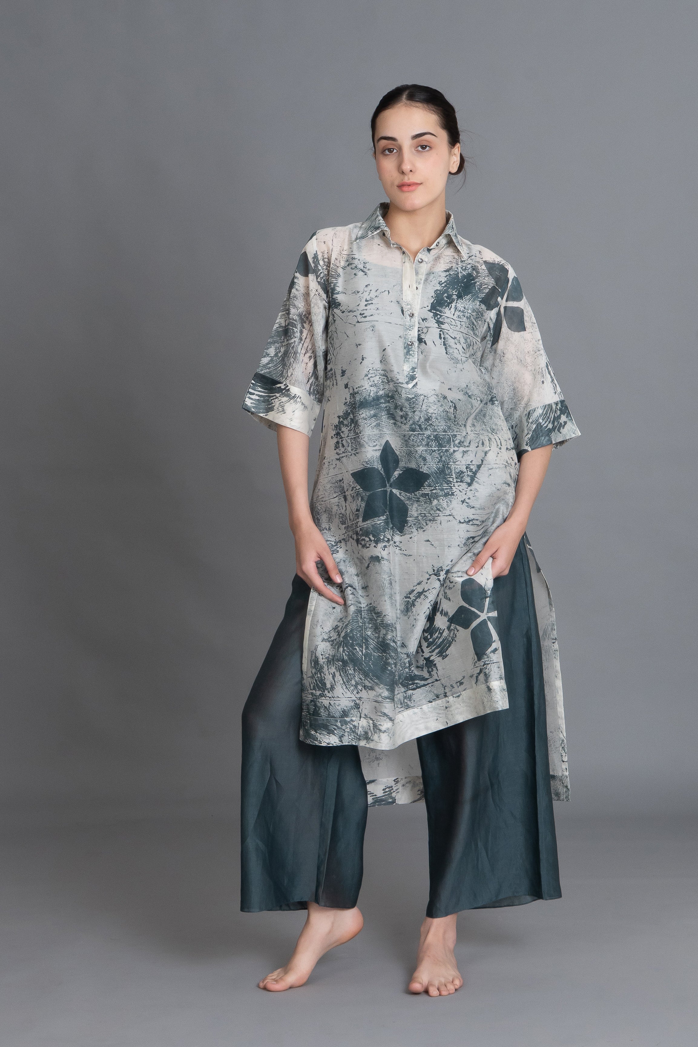Mint Texture Long Shirt Co-ord