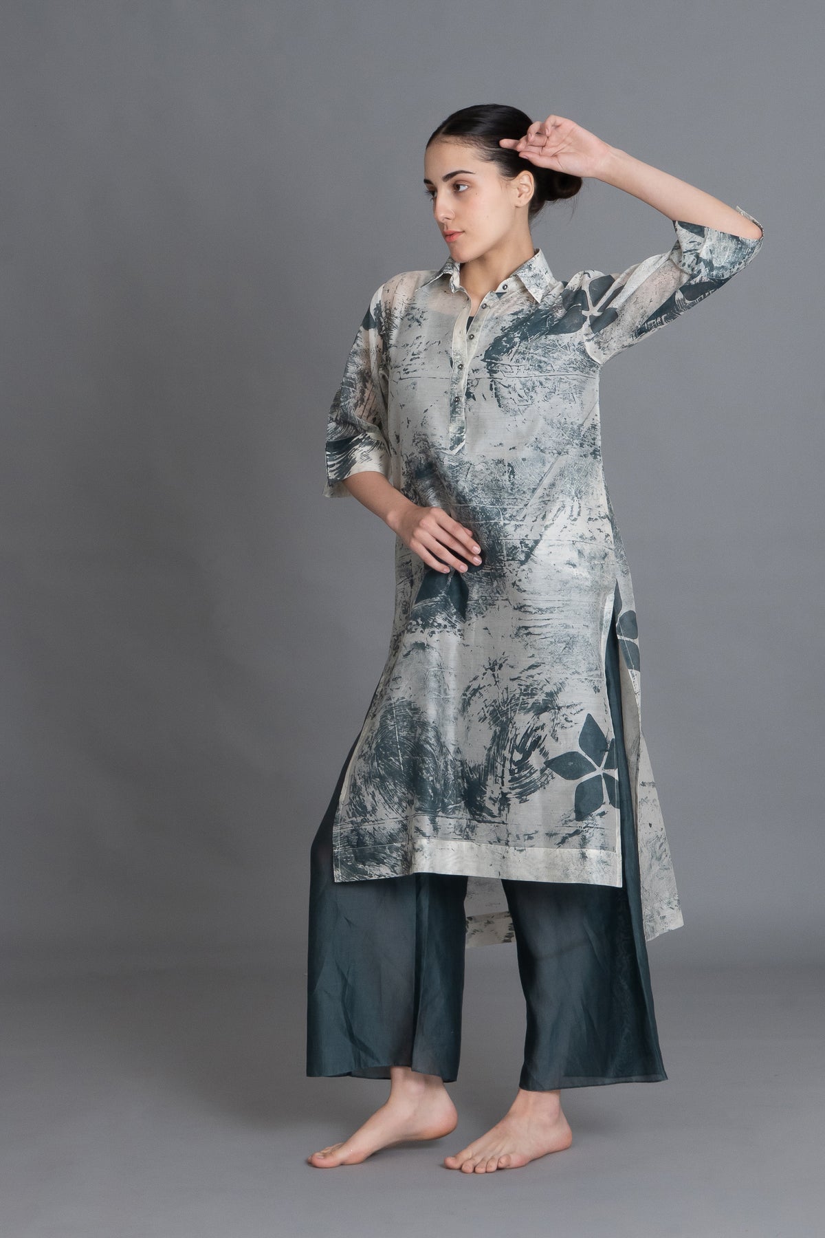 Mint Texture Long Shirt Co-ord