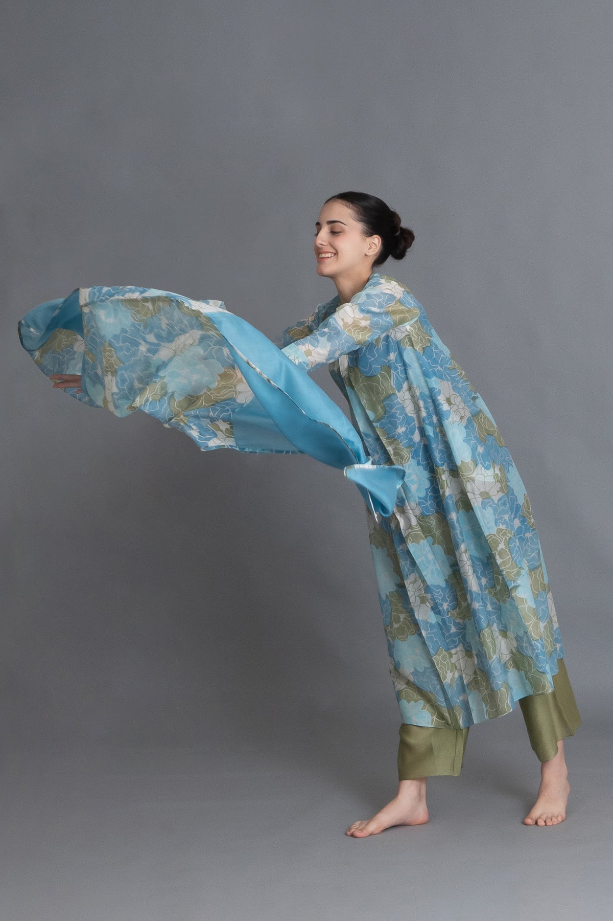 Ocean Blue Floral Print Dress Co-ord with Scraff