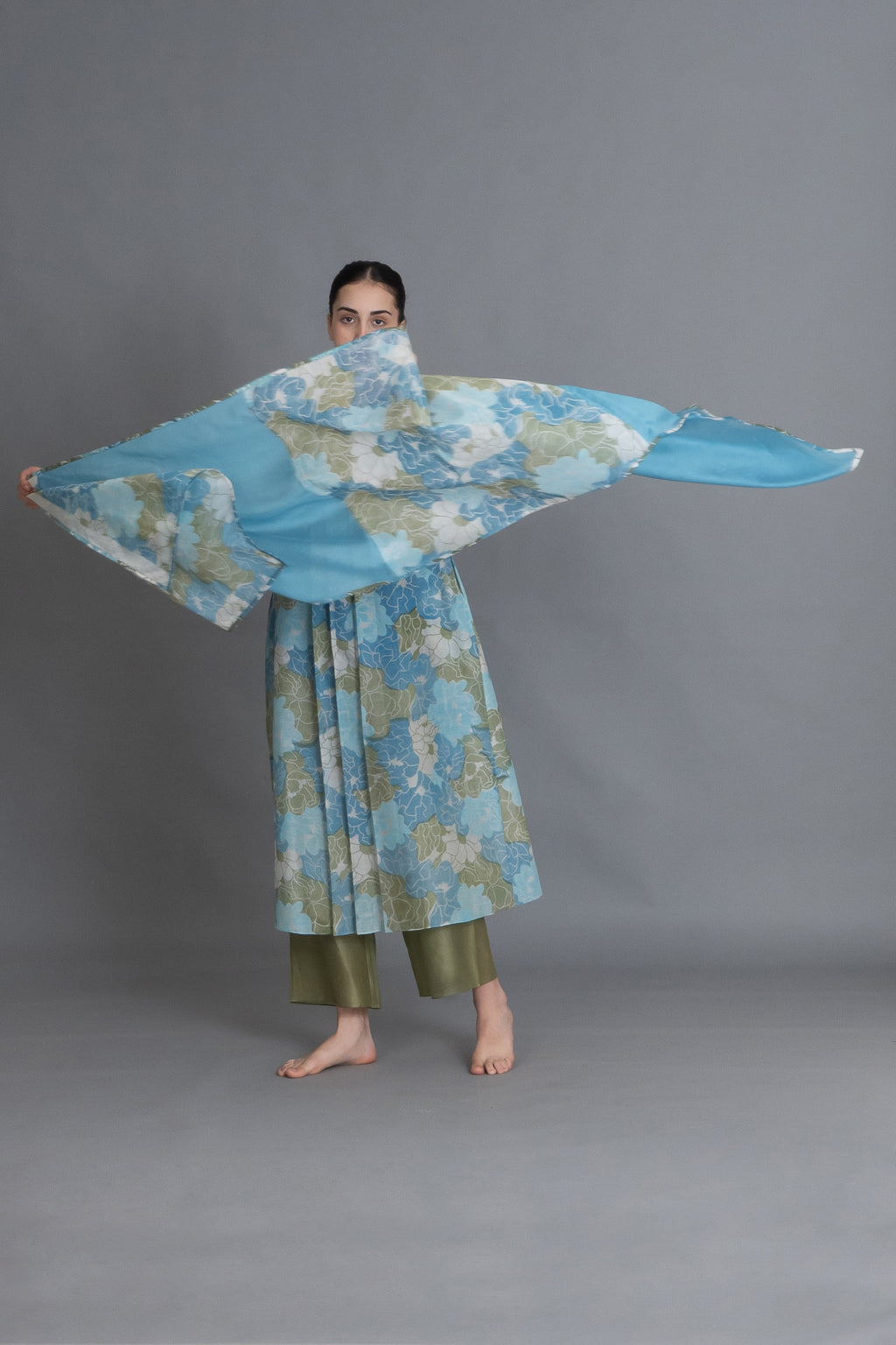 Ocean Blue Floral Print Dress Co-ord with Scraff