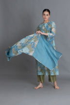 Ocean Blue Floral Print Dress Co-ord with Scraff