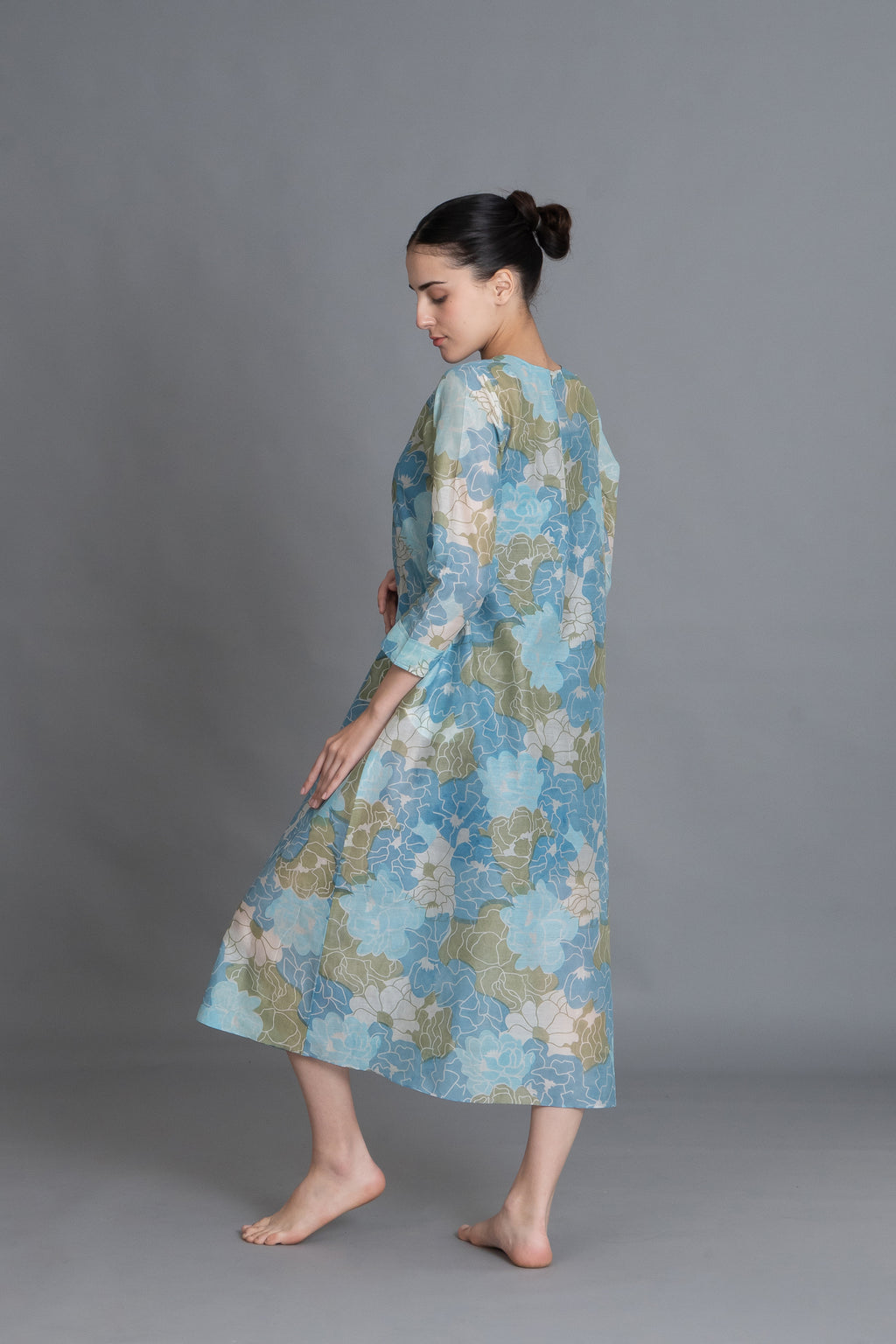 Ocean Blue Floral Print Dress